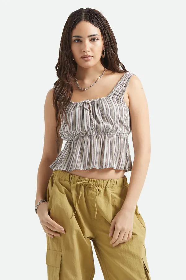 Brixton, LLC The Abigail Tie Top Worn In Robust Red Stripe