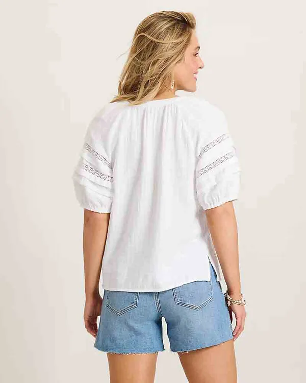 Tommy Bahama Gauze Trim Puff Slv White