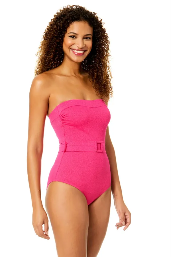 Anne Cole Strapless Belted 1 Piece Orchid