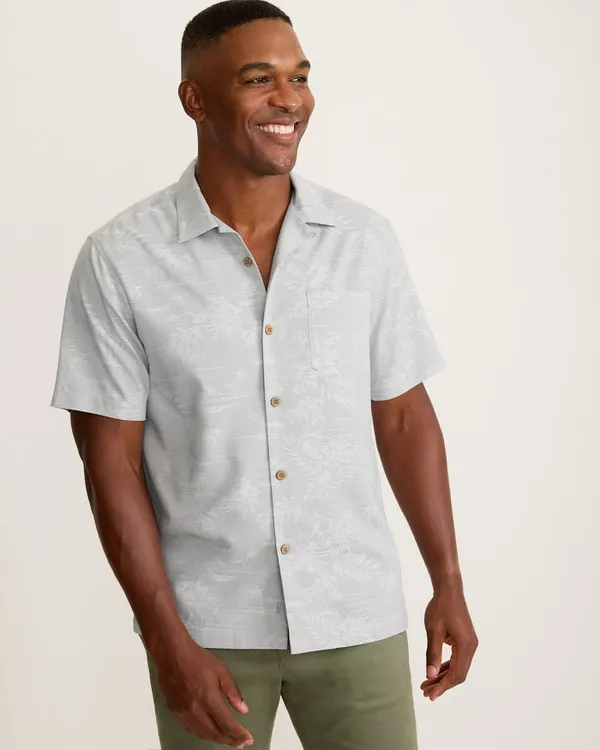 Tommy Bahama Coastal Ease Palm Visions Camp Shirt Silver Streak