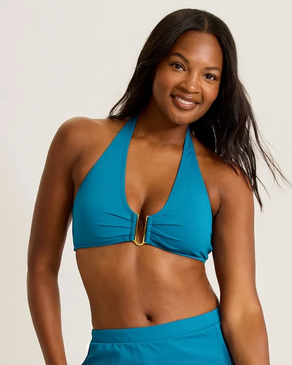 Tommy Bahama Novelty Pearl U Front Halter Top Topaz Teal