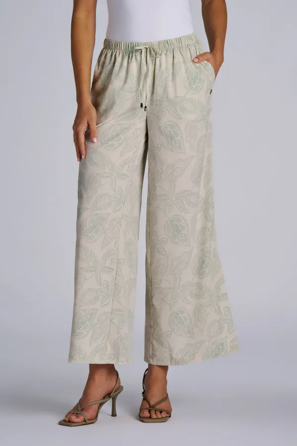 Coolibar Petra Wide Leg Pants Vanilla Embroidered Leaves