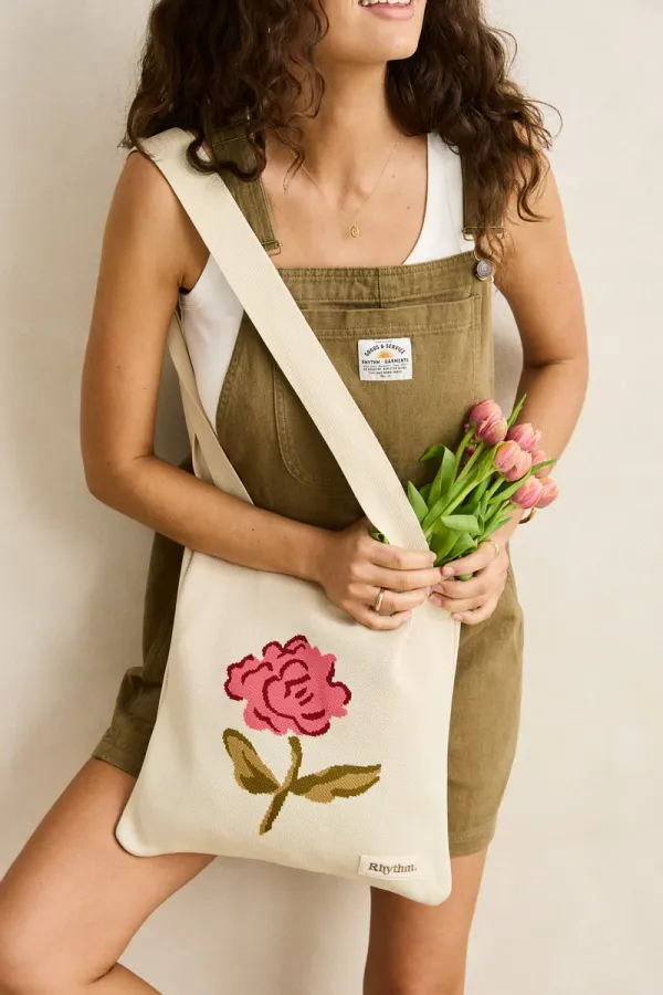 Rhythm Mila Floral Crochet Tote Bag Cream