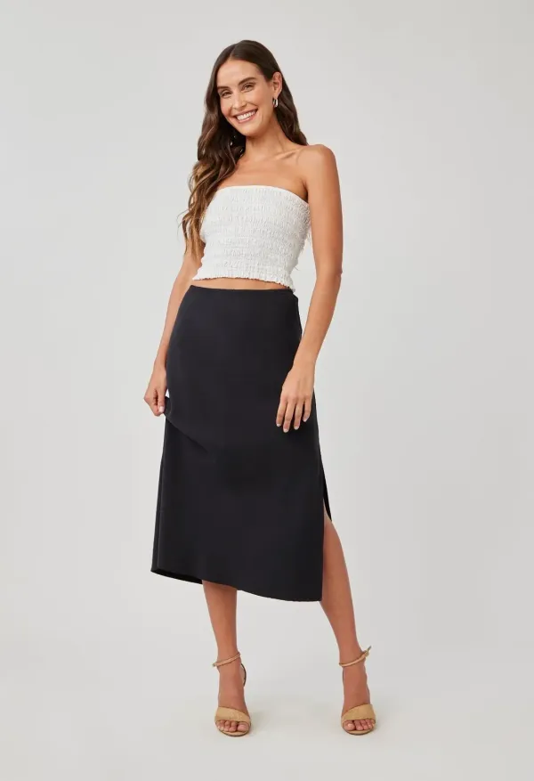 Bella Dahl Amara Side Slit Bias Skirt Black