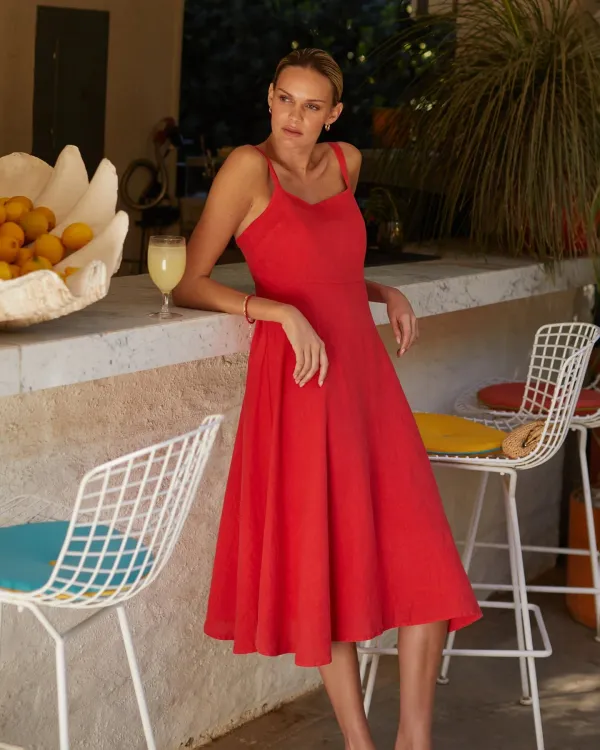 Bella Dahl Apron Midi Dress Scarlet Sand