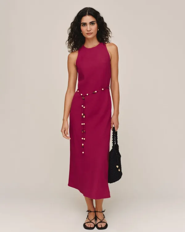 Bella Dahl Bias Midi Dress w/ Beaded Belt Sangria