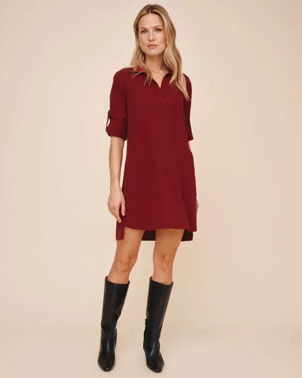 Bella Dahl Long Sleeve A-Line Deep Crimson