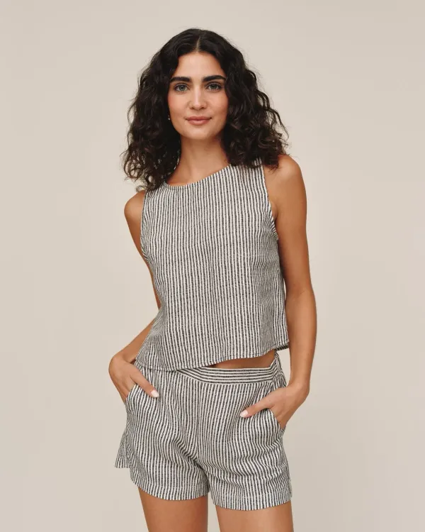 Bella Dahl Sleeveless Boat Neck Split Back Top Hatch Stripe