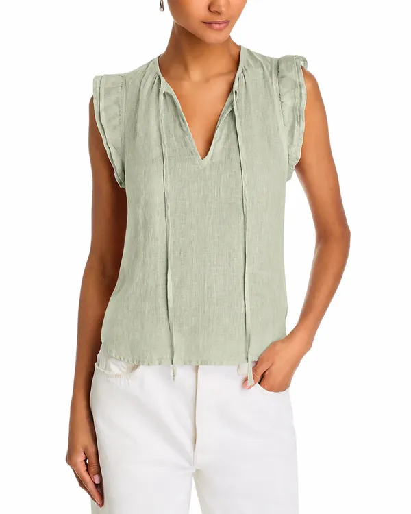 Bella Dahl Ruffle Sleeve Tie Neck Top Muted Sage