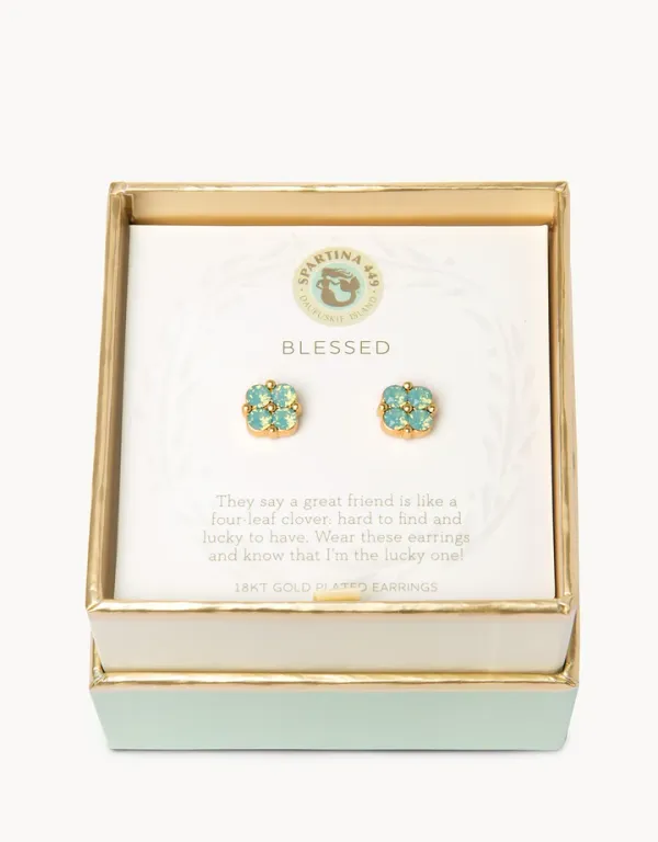 Spartina Blessed/Sea Foam Clover Earrings Gold