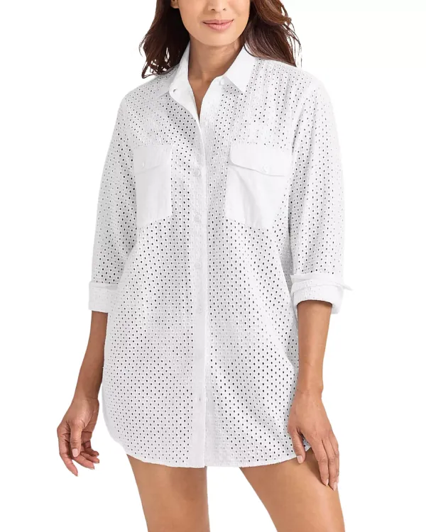 Tommy Bahama Eyelet Cove BF Shirt White
